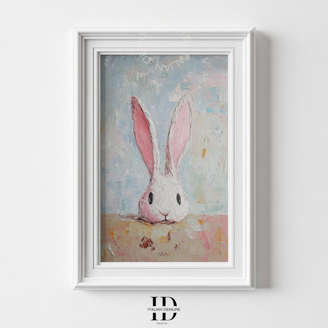 White Bunny Rabbit Textured Impressionist Nursery Animal Art Print