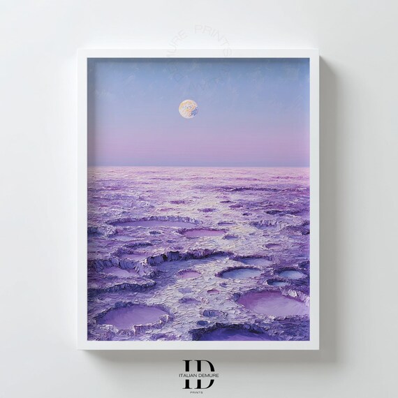 Lavender Moon Landscape Print Surreal Purple Crater Art Dreamscape Wall Decor Celestial Abstract Poster Scene