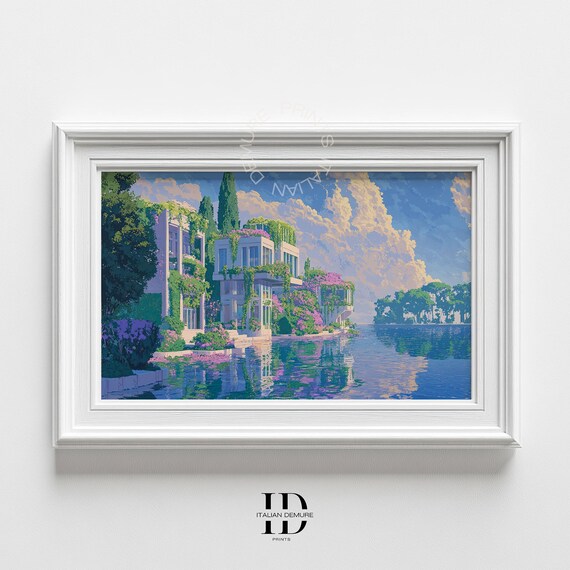 Mediterranean Villa Waterfront Dreamy Coastal Landscape Reflection Poster