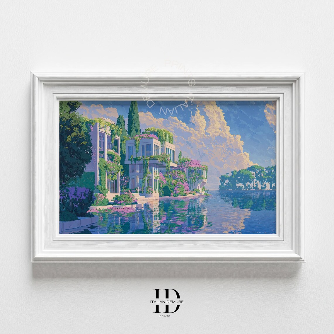 Mediterranean Villa Waterfront Dreamy Coastal Landscape Reflection Poster