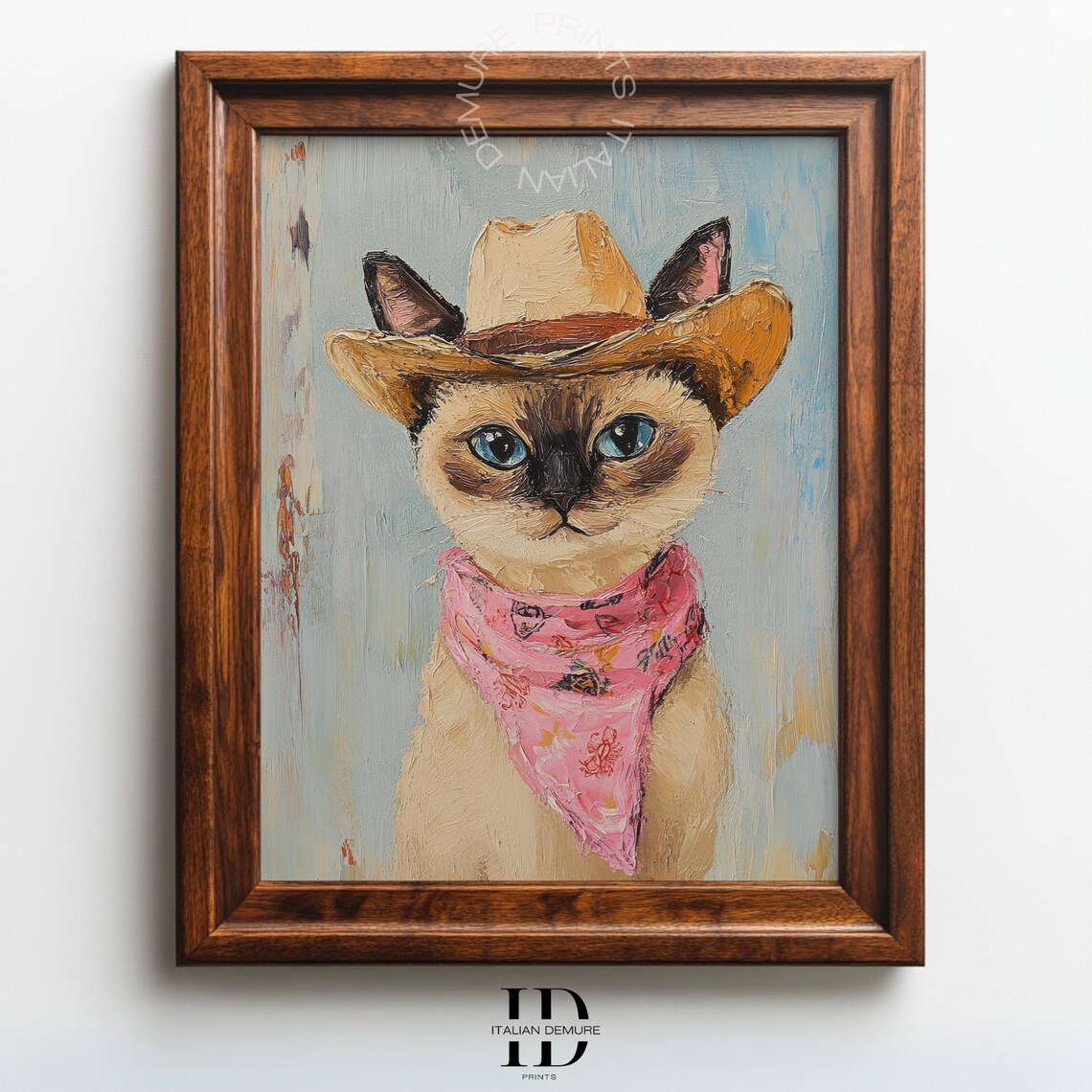 Cute Cowgirl Siamese Kitten Portrait Pink Bandana Western Art Print