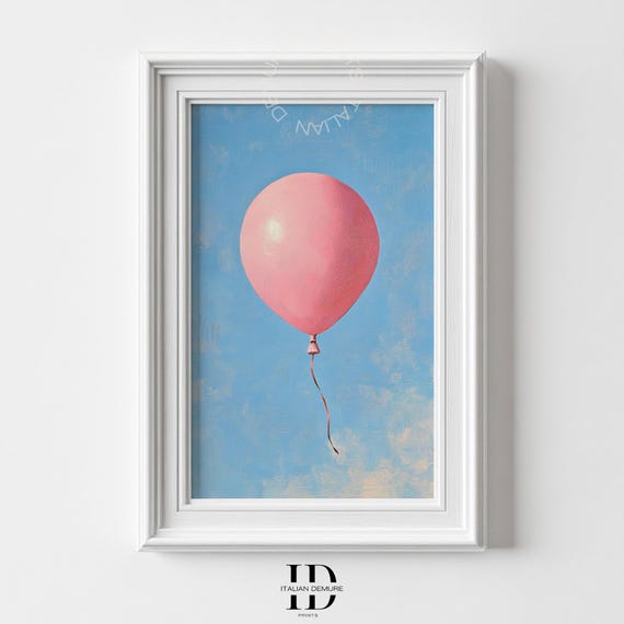 Pink Balloon Wall Art Minimalist Print Whimsical Dreamy Nursery Decor Pastel Instant