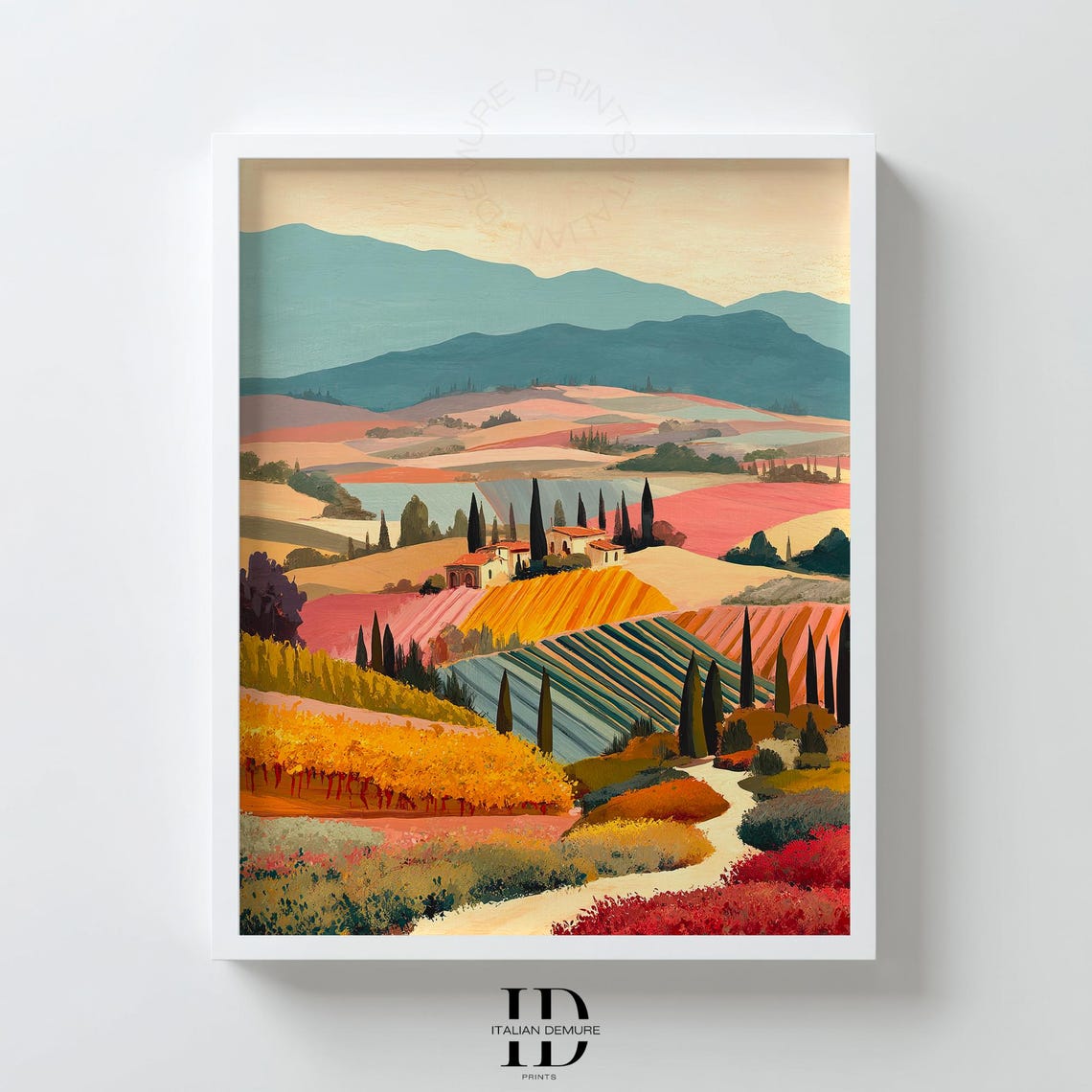 Tuscan Countryside Hills Cypress Trees Colorful Landscape Wall Art