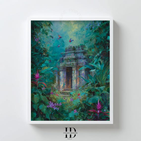 Ancient Jungle Temple Wall Art Tropical Ruins Mystical Forest Poster Lush Green Decor For Living Room
