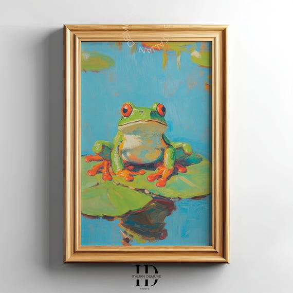 Redeyed Tree Frog Wall Art Vibrant Nature Print Impressionist Painting Jungle Wildlife Decor Tropical Amphibian