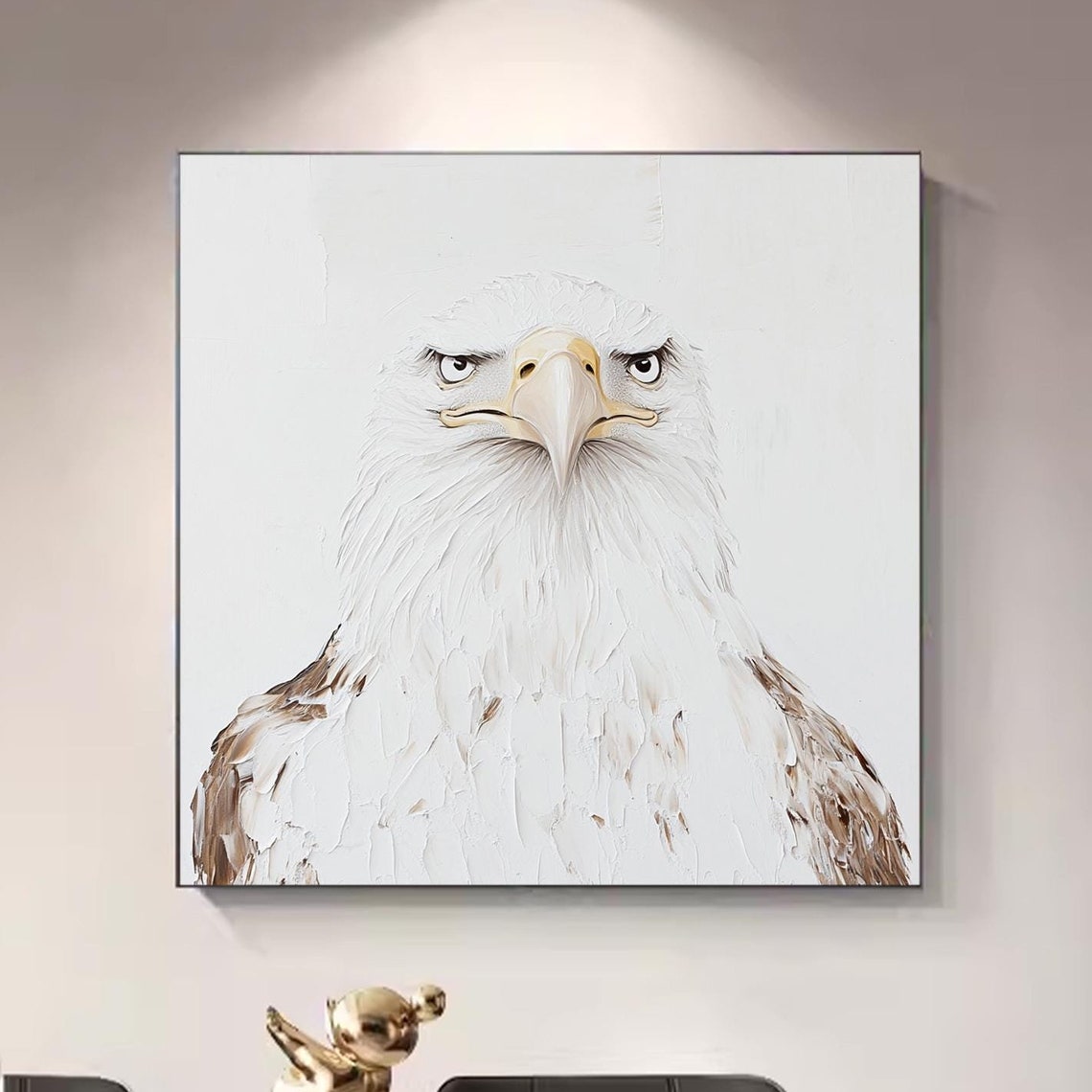 Fierce Bald Eagle Portrait White Textured Oil Painting Poster