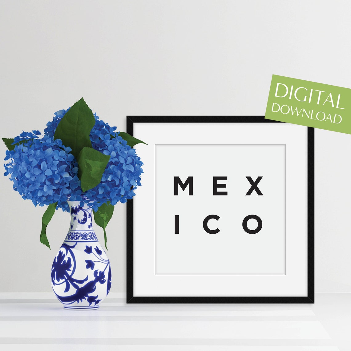 Mexico Minimalist Typography Poster in Black on White Square Art