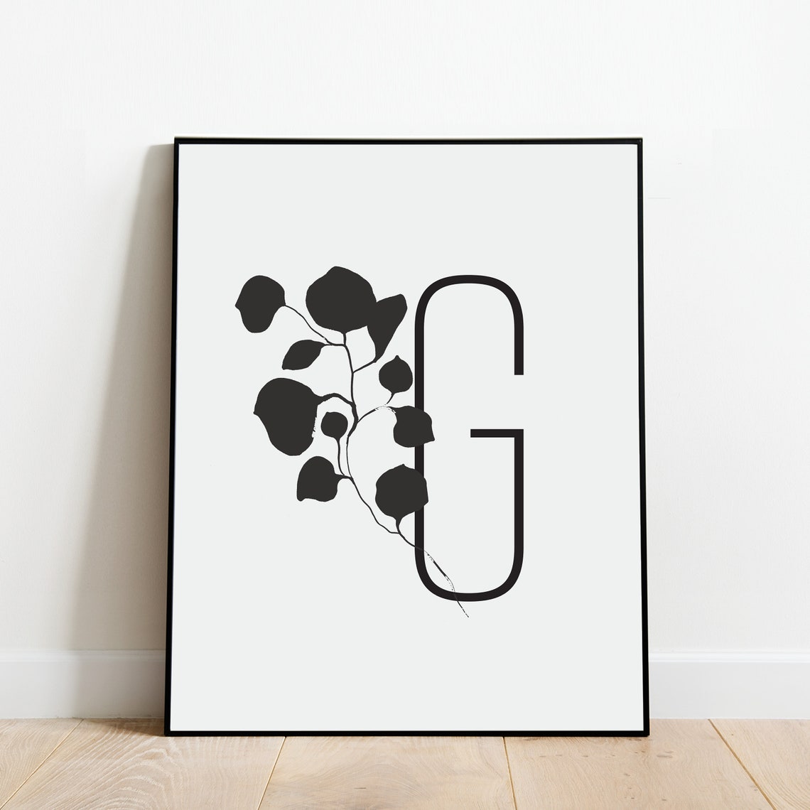 Monogram Letter G Black Eucalyptus Botanical Initial Framed Print - Image 5