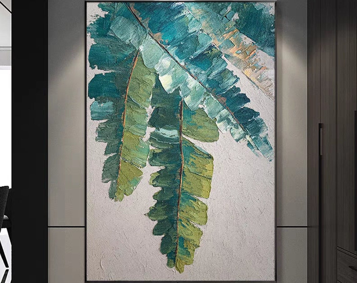 Teal Palm Fronds on White Tropical Botanical Leaf Painting Poster