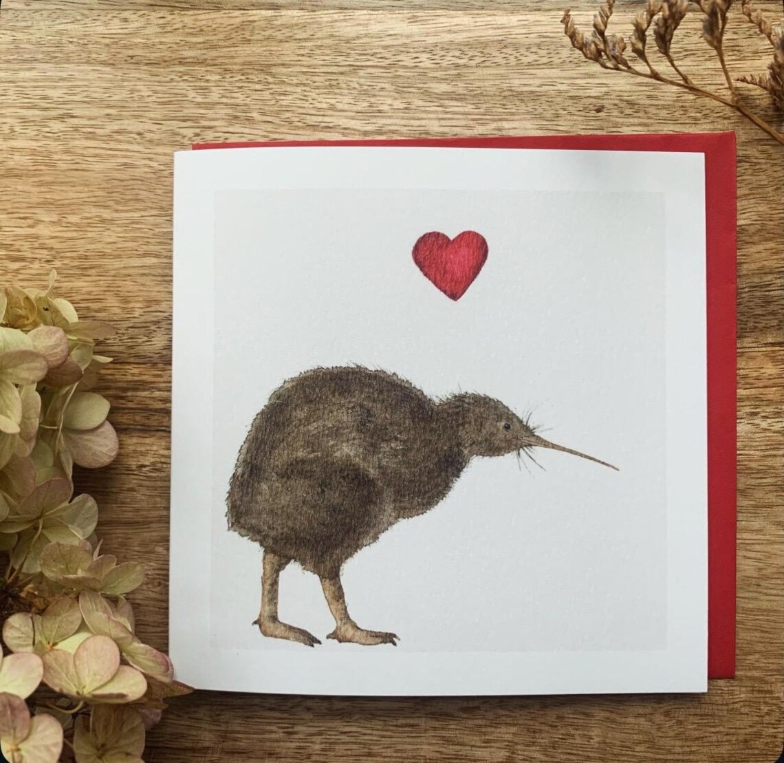 Kiwi Bird With Red Heart Watercolor New Zealand Animal Art Poster