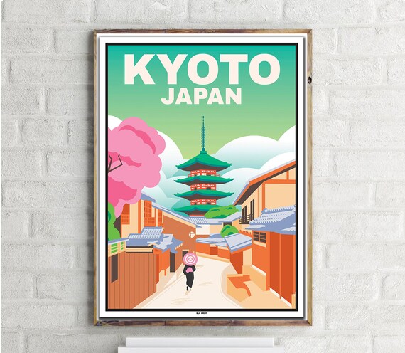 Old Town Kyoto Vintage Travel Poster