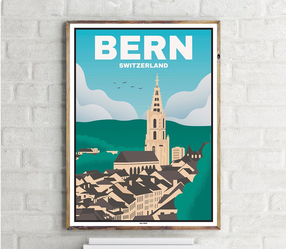 Old Town Bern Vintage Travel Poster Art Print