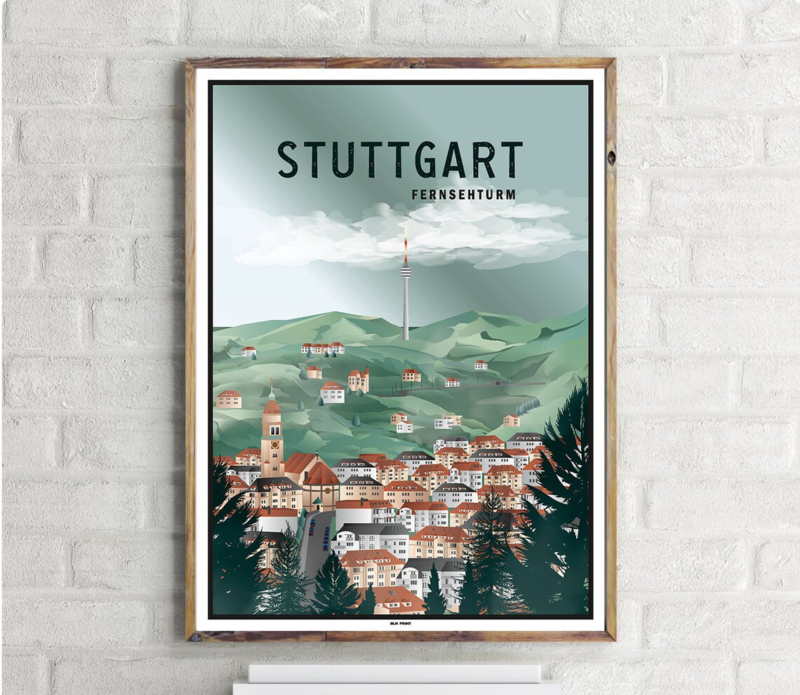 Fernsehturm Stuttgart Vintage Travel Poster