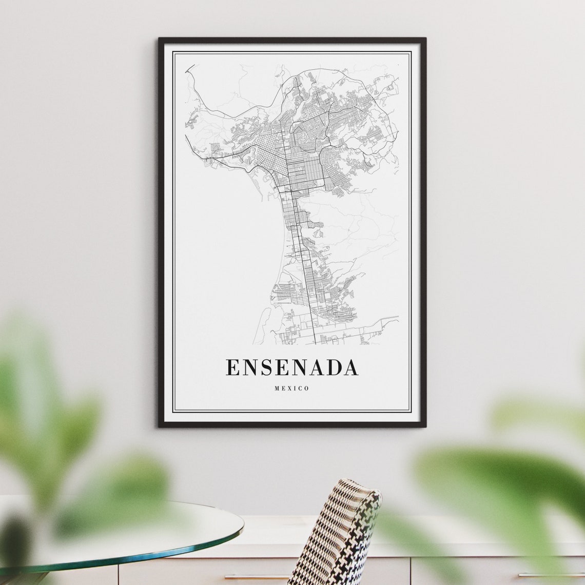 Ensenada Mexico Minimalist Black Line City Street Map Poster - Image 3