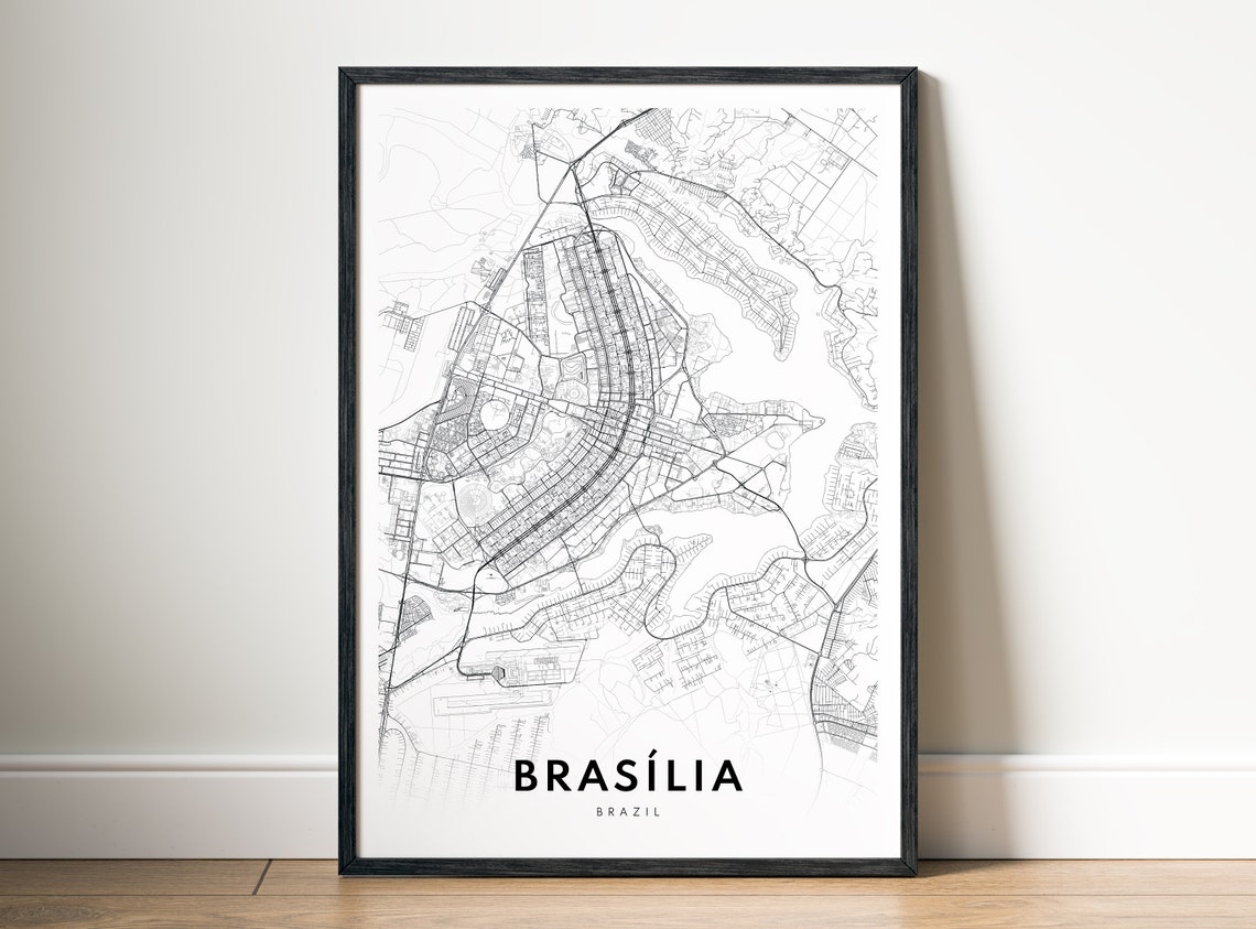 Brasilia Brazil City Street Map Minimal Black White Map Wall Print