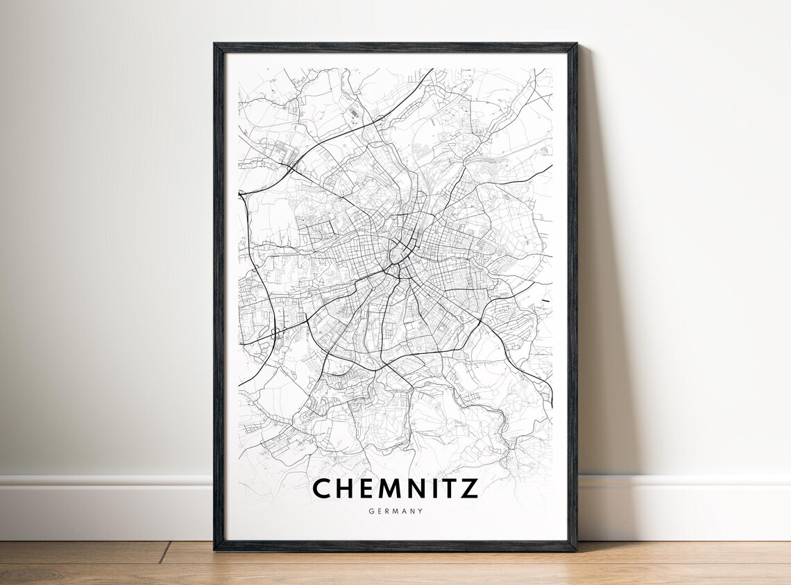 Chemnitz Map Print Germany Poster Black And White Art Sketch