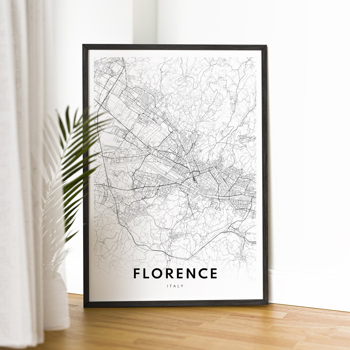 Florence Italy Minimalist City Street Map Black White Wall Art - Image 2