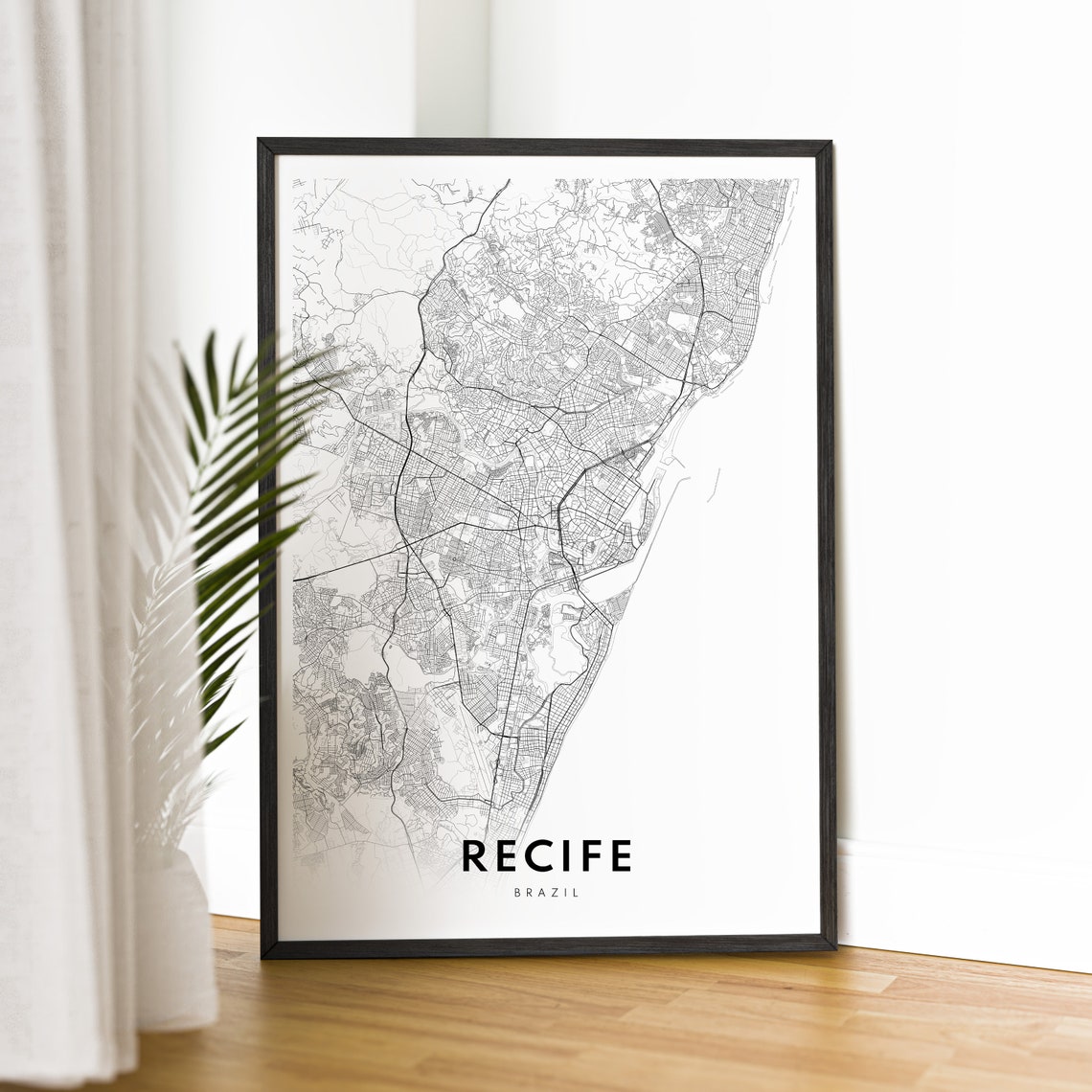 Recife Brazil City Street Map Minimal Black White Map Wall Print - Image 4