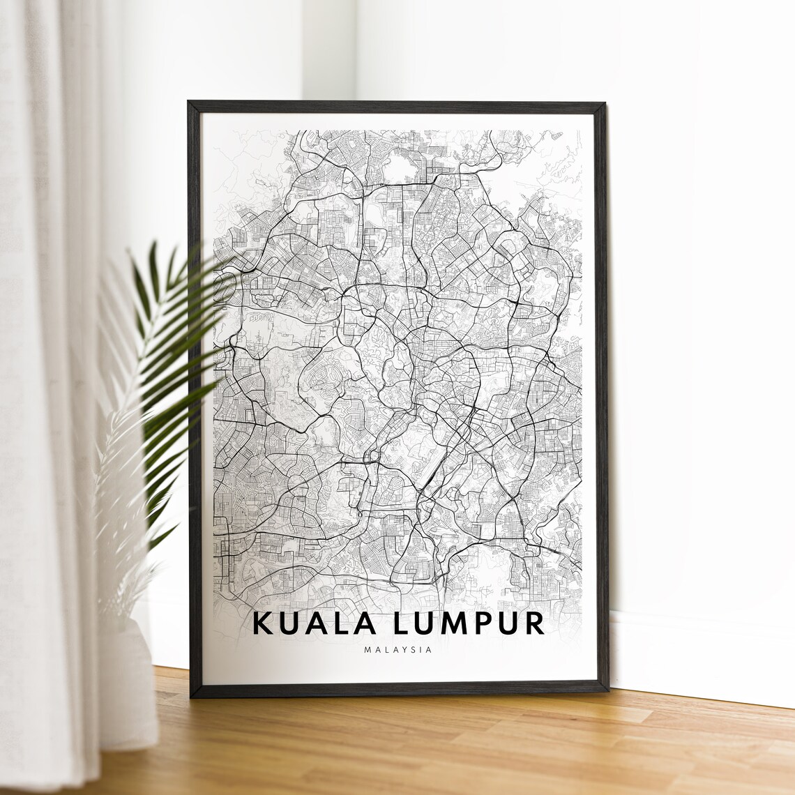 Kuala Lumpur Malaysia Street Map Black and White City Line Art Poster - Image 2