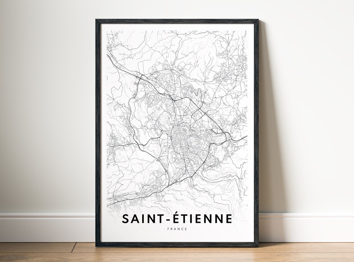 Saint-Etienne France Minimalist Black And White Street Map Poster