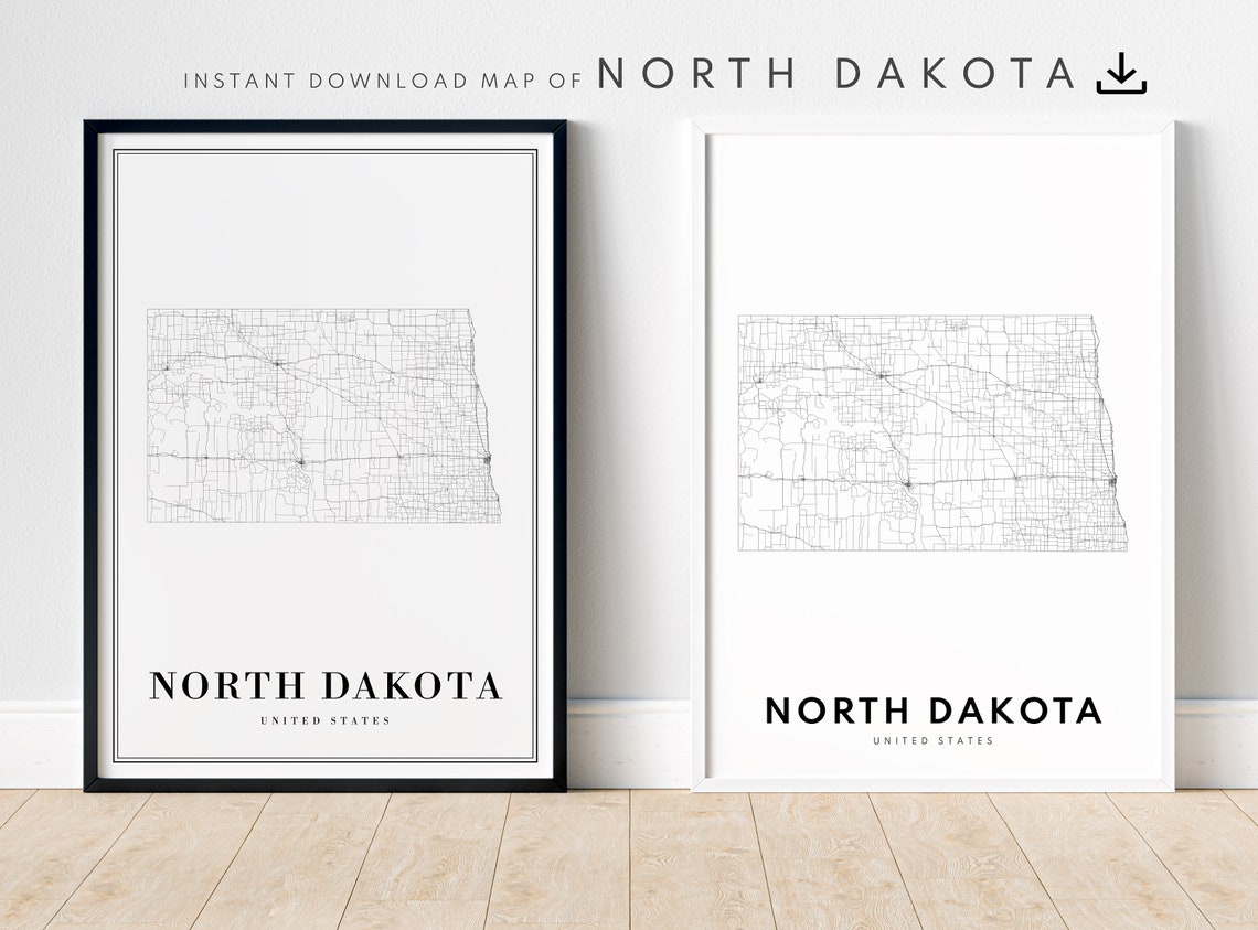 North Dakota State Road Map Minimalist Black White Art Poster - Image 5