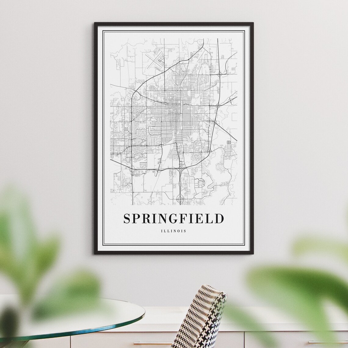 Springfield Illinois Minimalist Black And White City Street Map Poster - Image 3