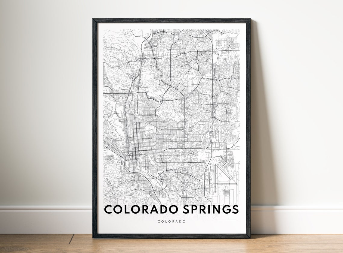 Colorado Springs Minimalist Black and White City Street Map Poster