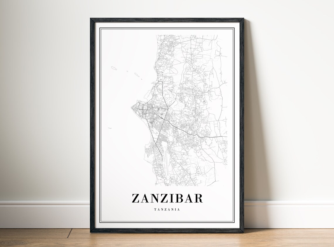 Zanzibar Tanzania Street Map Line Art Black and White Poster - Image 5