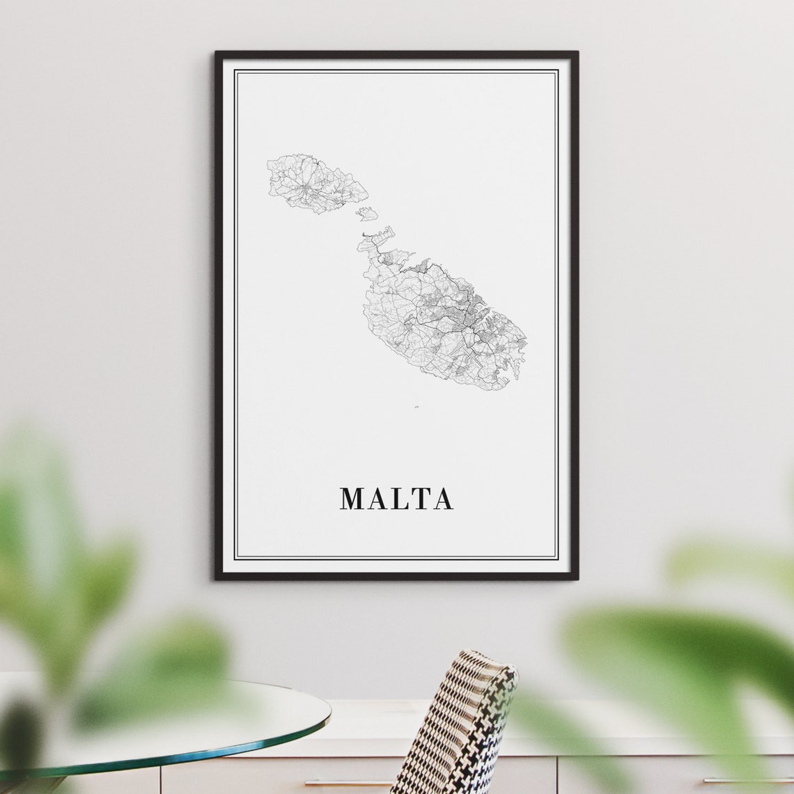 Malta Black and White Island Chain Outline Minimalist Map Poster - Image 4