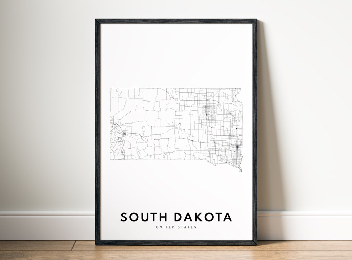 South Dakota State Road Map Minimalist Black White Art Poster - Image 5