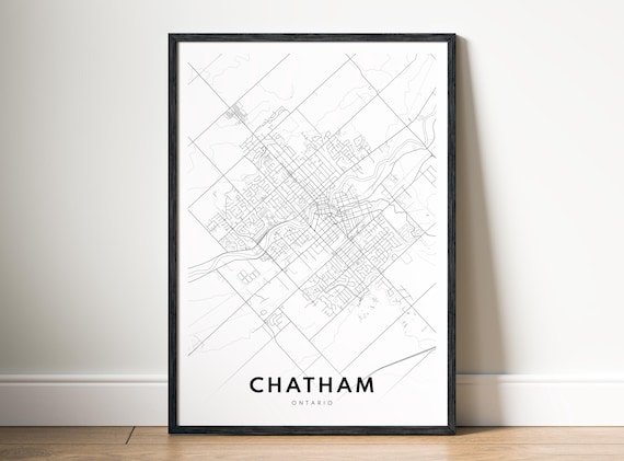 Chatham Ontario Map Print Canada Poster Black And White Sketch