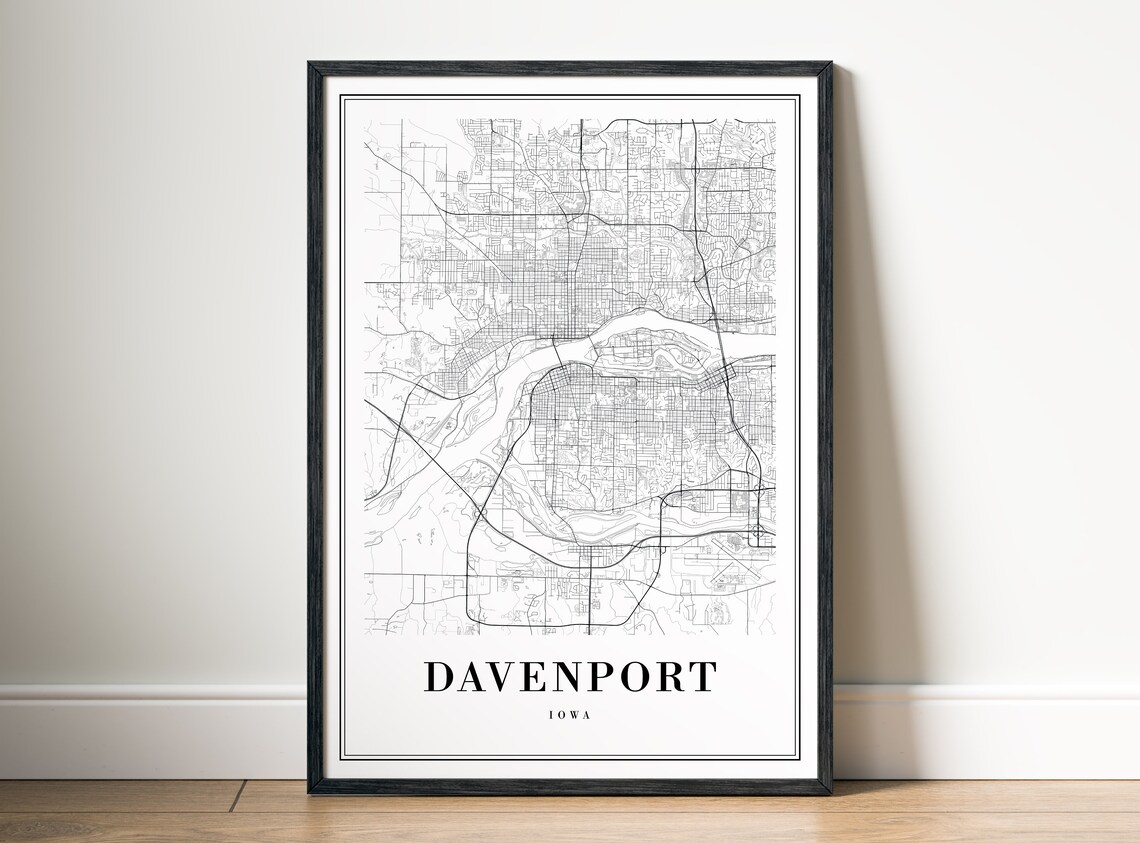 Davenport Iowa Minimalist Black and White City Street Map Poster - Image 5