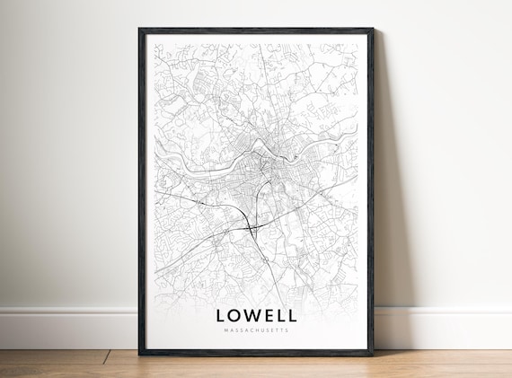 Lowell Massachusetts Map Print Instant Black White Minimalist Wall Art In Two Styles
