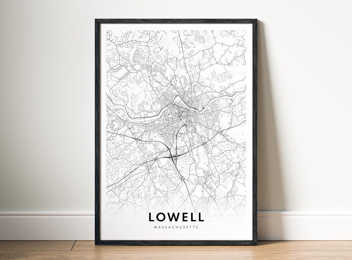 Lowell Massachusetts Minimalist City Map Black And White Poster