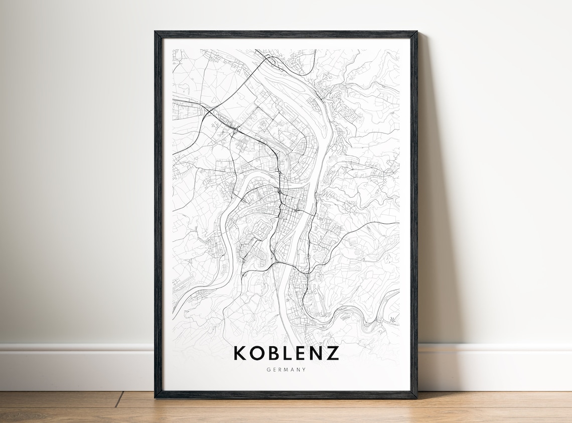Koblenz Map Print, Germany Black And White Poster