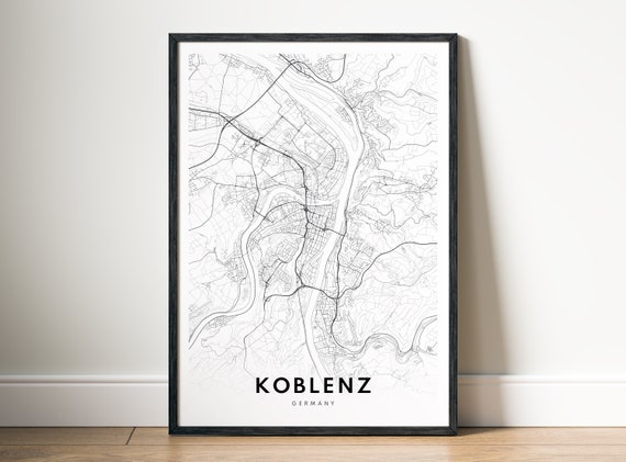 Koblenz Map Print, Germany Black And White Poster