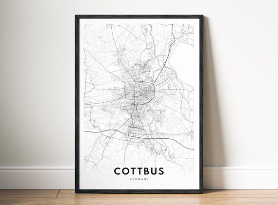 Cottbus Map Print Germany Poster Black And White Wall Art Sketch