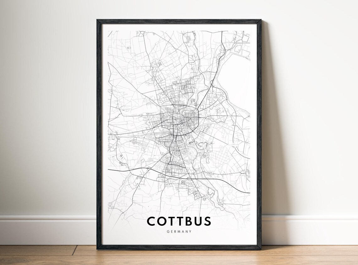 Cottbus Map Print Germany Poster Black And White Wall Art Sketch