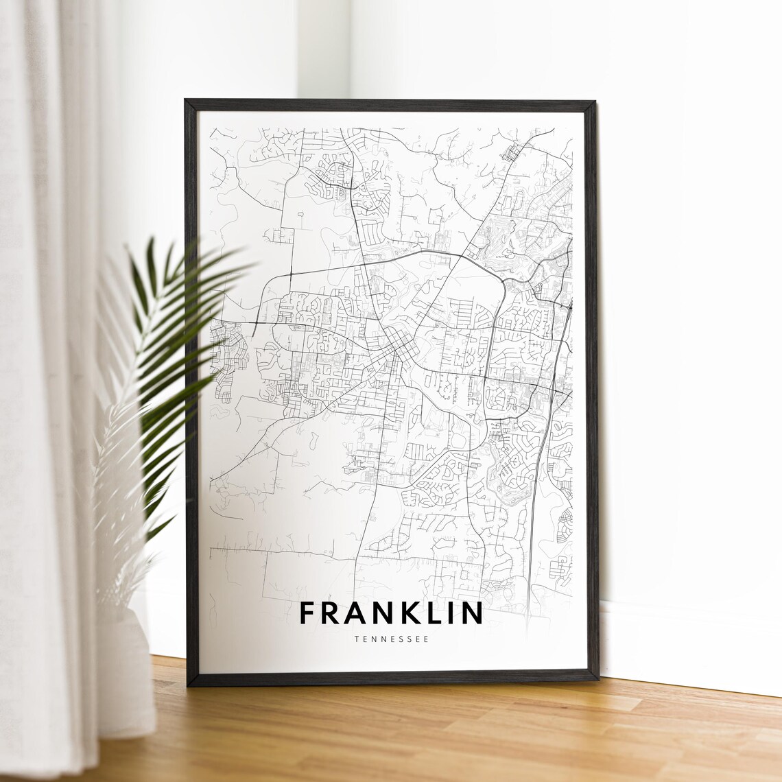 Franklin Tennessee Black And White Modern City Street Map Art Poster - Image 2