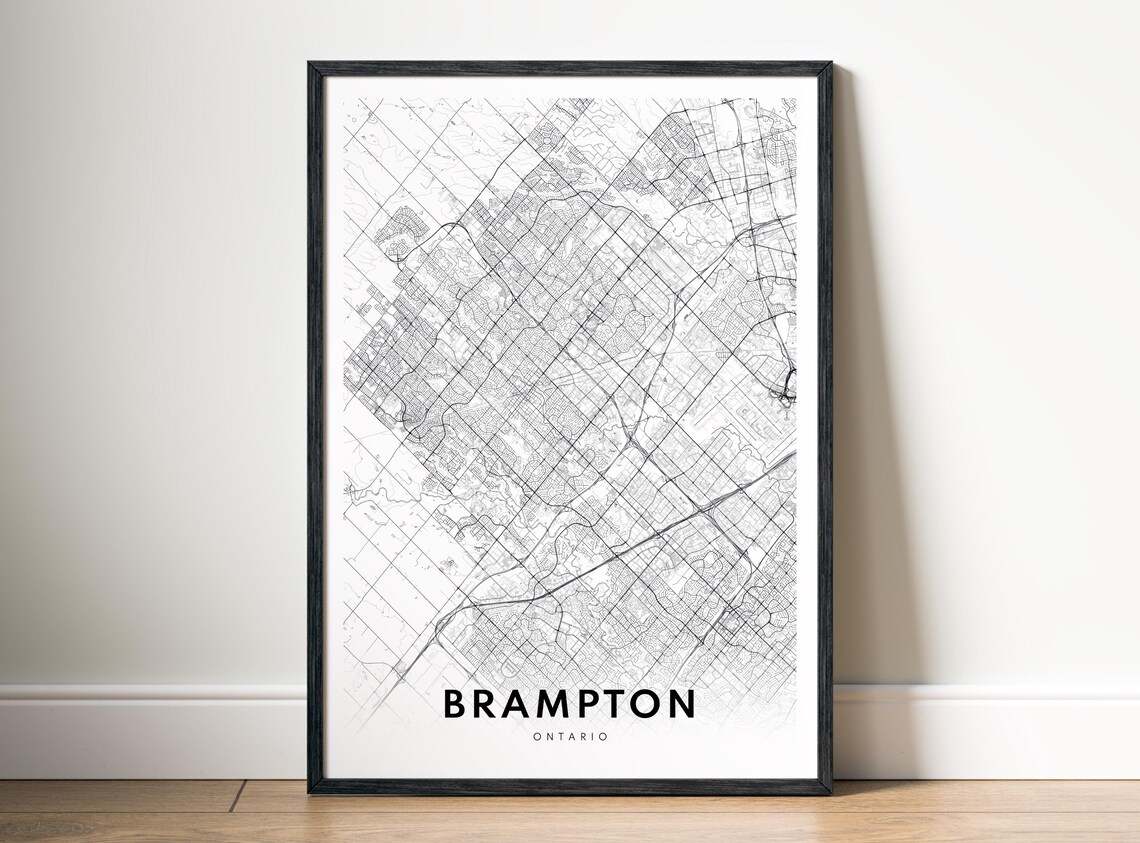 Brampton City Map Poster Ontario Black And White Minimalistic