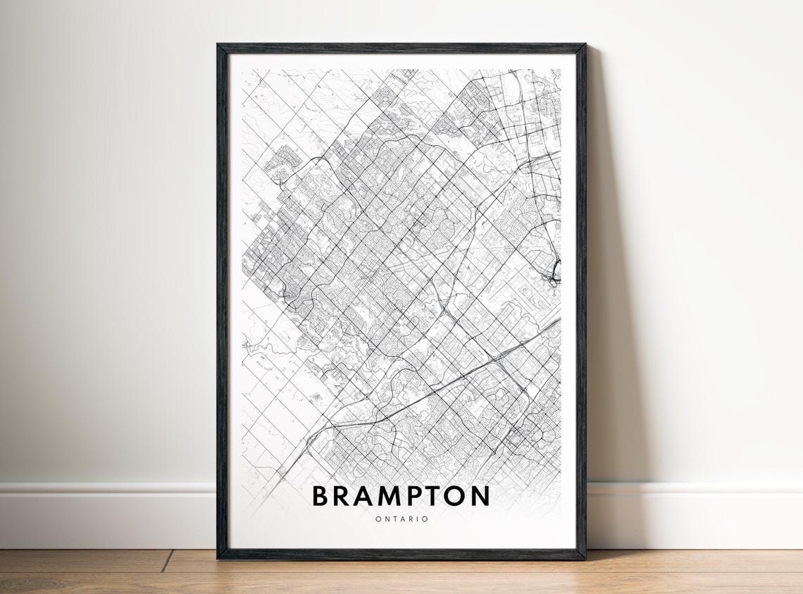 Brampton Ontario City Street Map Minimalist Black White Poster Art