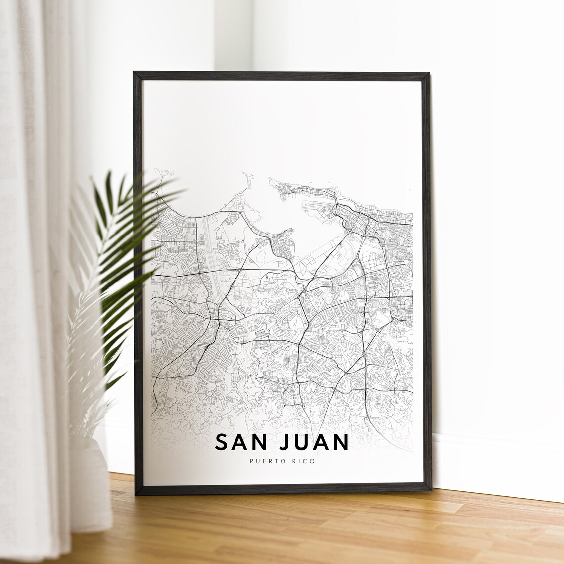 San Juan Puerto Rico Map Print, Black And White - Image 2