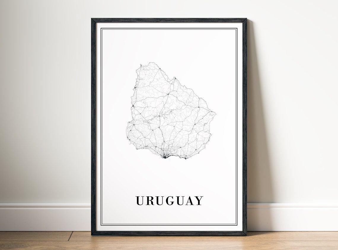Uruguay Country Road Map Minimalist Black And White Wall Art