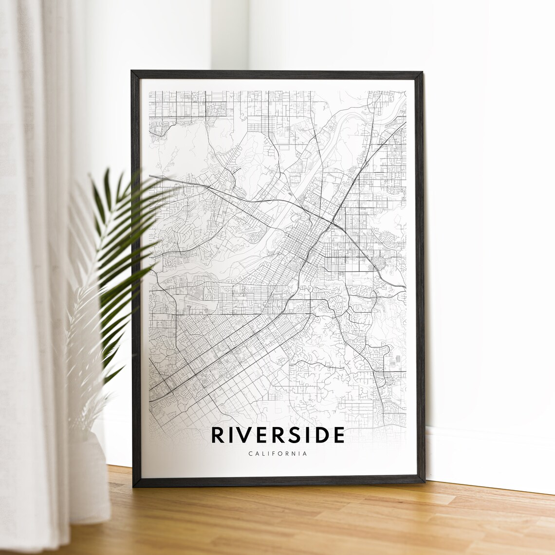 Riverside California Minimalist Line Art City Map Black White Wall Art - Image 2