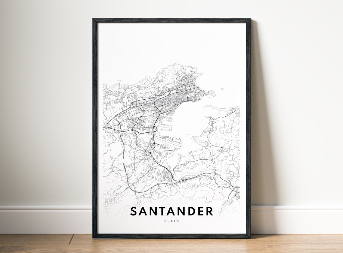 Santander Spain Minimalist Black And White City Street Map Poster