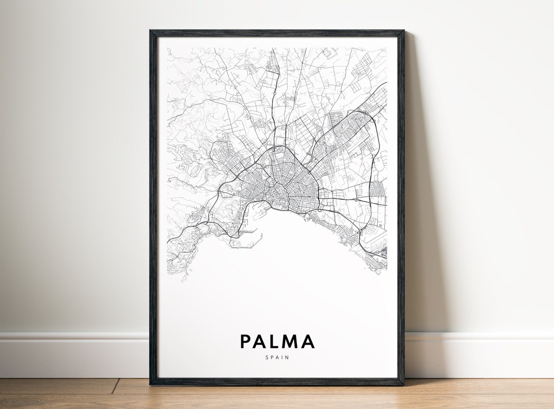 Palma Spain Minimalist Black and White City Street Map Art Poster