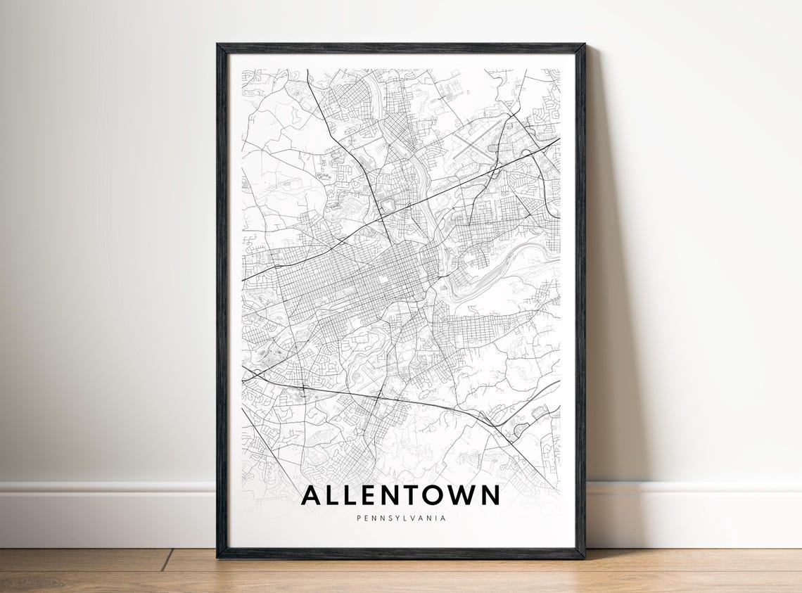 Allentown Pennsylvania Black White Minimalist City Map Line Art Poster