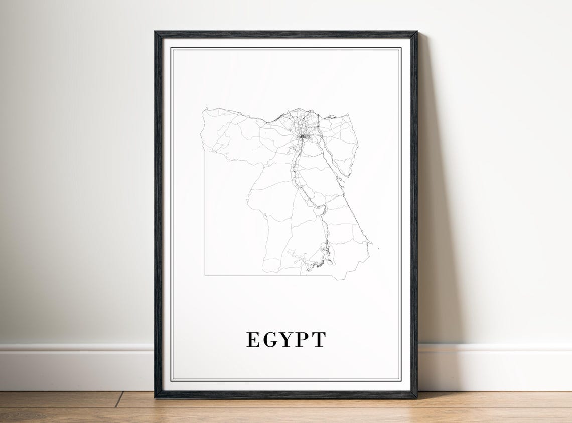 Egypt Country Outline Black And White Minimalist Map Line Art Poster