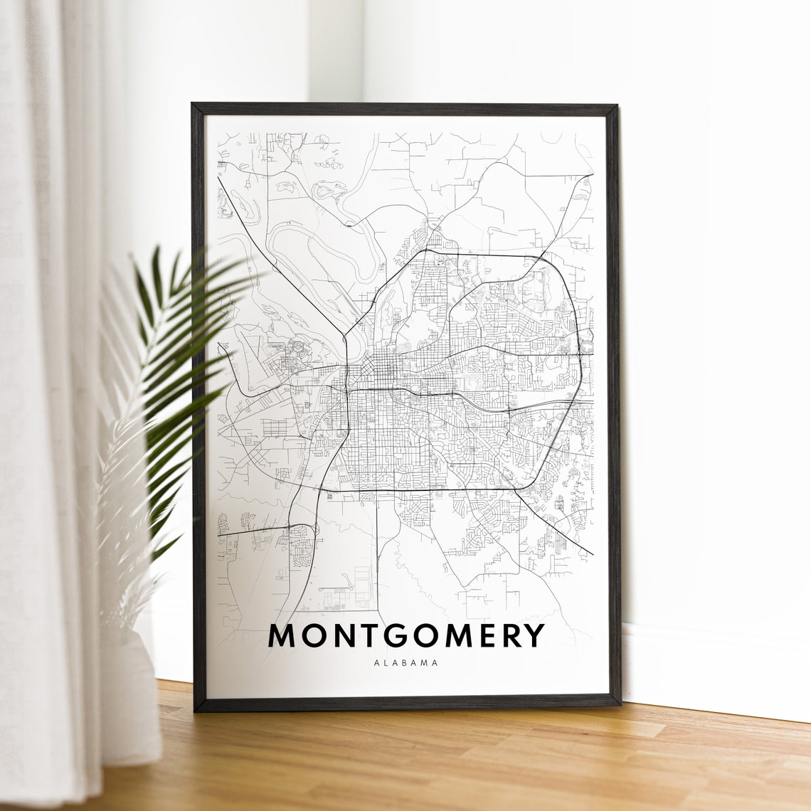 Montgomery Alabama Street Map Minimalist Black and White Print - Image 2