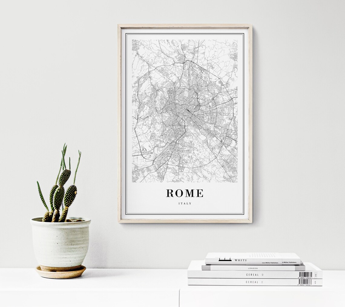 Rome Italy Minimalist Black and White City Street Map Poster - Image 3